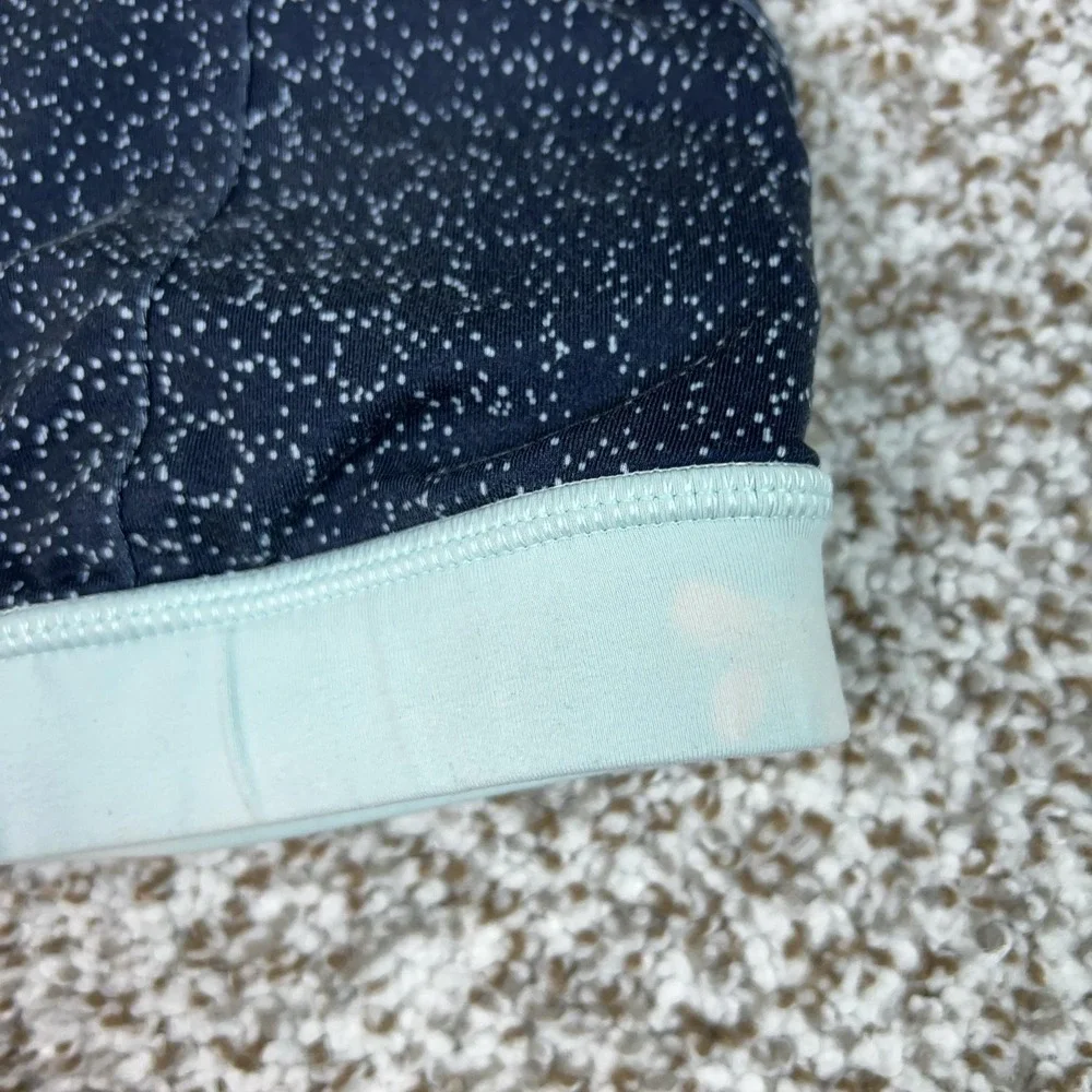 Lululemon Sports Bra Womens 4‎ Blue Spotted Racerback Yoga Gym Workout Logo